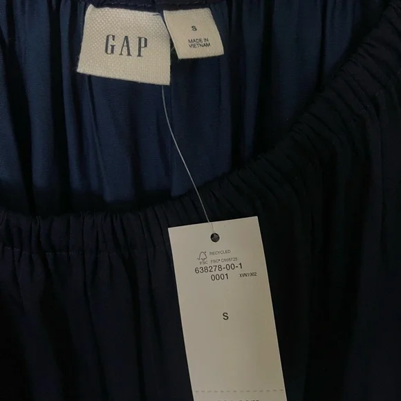 NWT GAP Navy Blue Ruched Tie Front Sundress with Bishop Sleeves Size Small - Picture 5 of 5